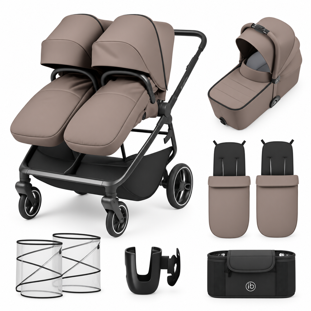 Ickle Bubba Altair Growing Families Double Stroller With Carrycot - Mink