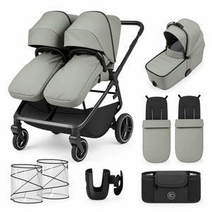 Ickle Bubba Altair Growing Families Double Stroller With Carrycot - Laurel Green