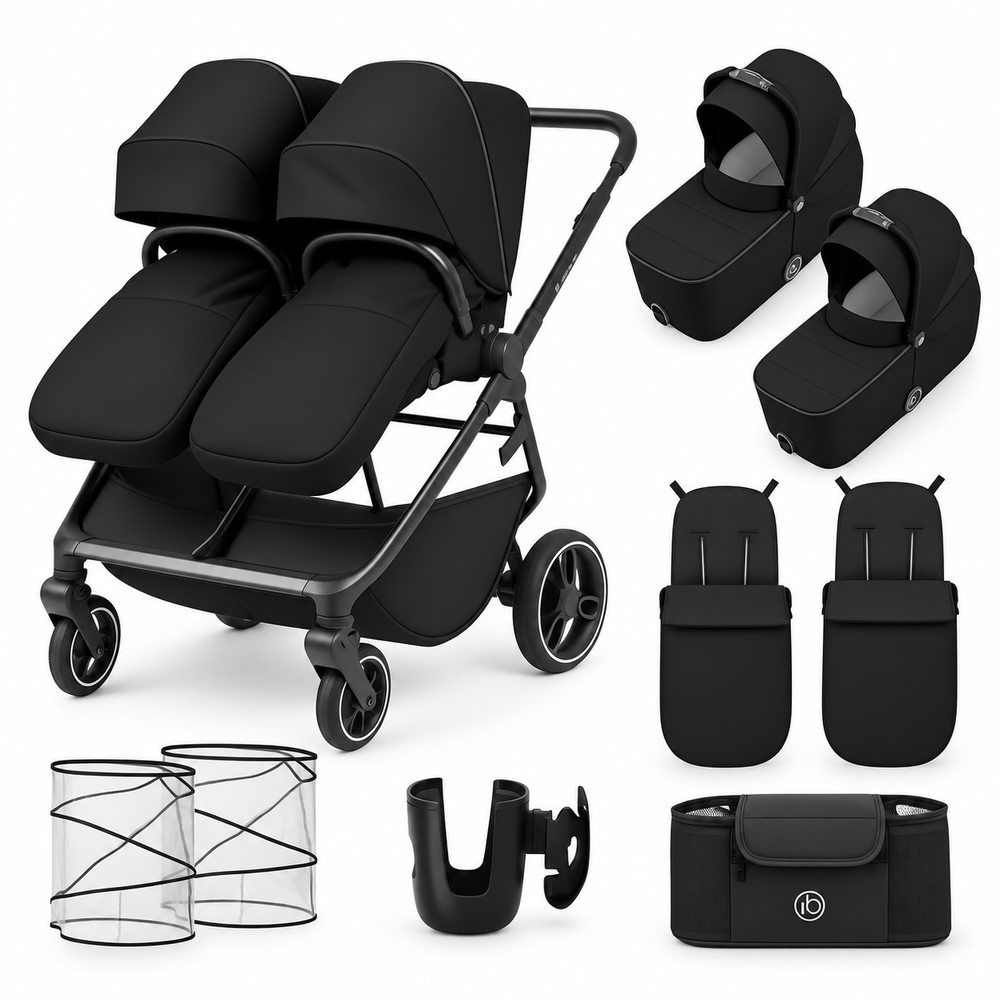 Ickle Bubba Altair Twin Pram with 2 Carrycots – Black