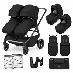 Ickle Bubba Altair Twin Pram with 2 Carrycots – Black