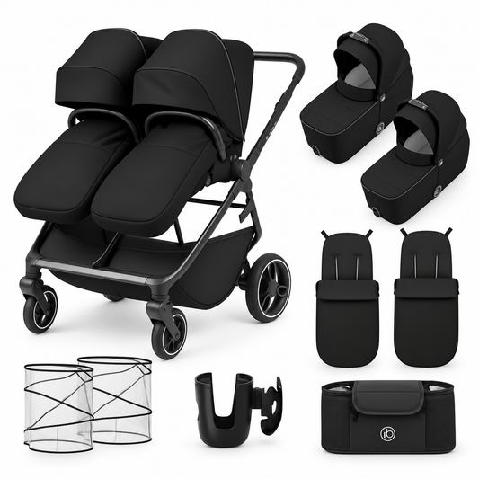 Ickle Bubba Altair Twin Pram with 2 Carrycots – Black