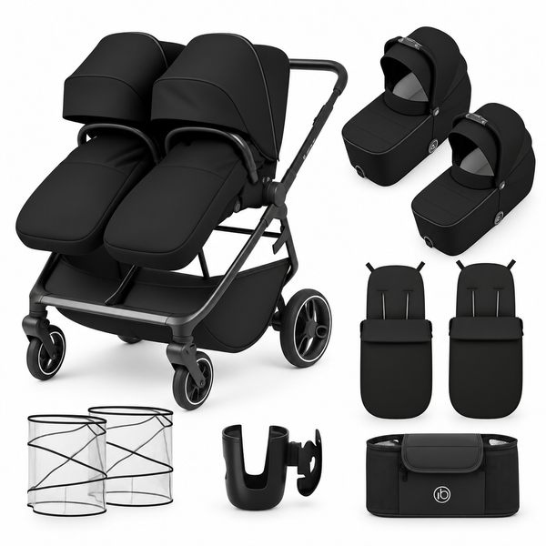 Ickle Bubba Altair Twin Pram with 2 Carrycots – Black