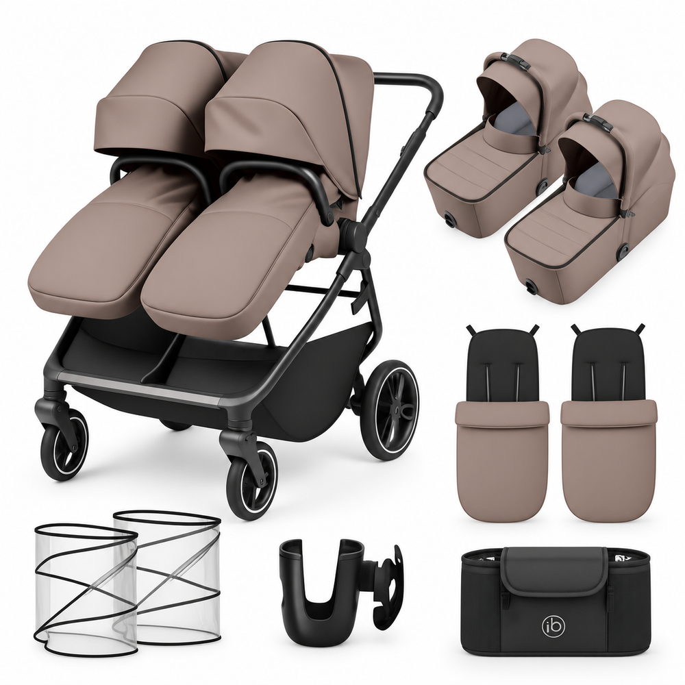 Ickle Bubba Altair Twin Pram with 2 Carrycots – Mink