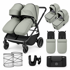 Ickle Bubba Altair Twin Pram with 2 Carrycots – Laurel Green