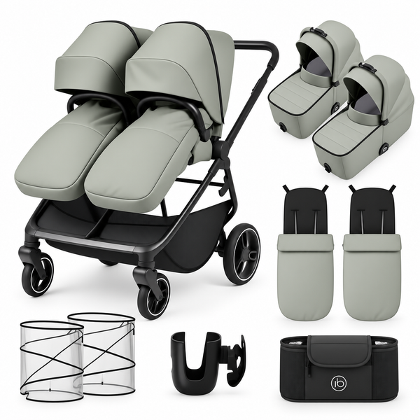 Ickle Bubba Altair Twin Pram with 2 Carrycots – Laurel Green
