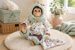 Sage Green Reborn Silicone Feel Monkey Doll – 36cm