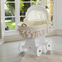 MJ Marks Luna White Wicker Crib with Cream Bedding