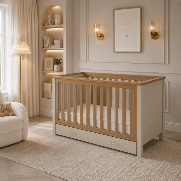 Babymore Mira Cot Bed - Cashmere Warm Oak