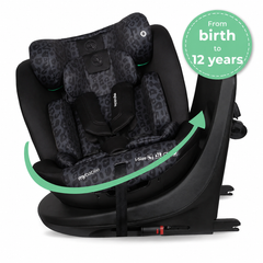 My Babiie MBCS300 Easy Spin Car Seat with Top Teather in Black Leopard – Grows from Newborn to 12 Years