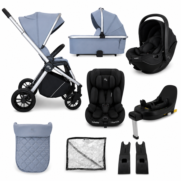 My Babiie Travel System 5 in 1 MB450i With All Stages Spin & Slide Car Seat- Steel Blue