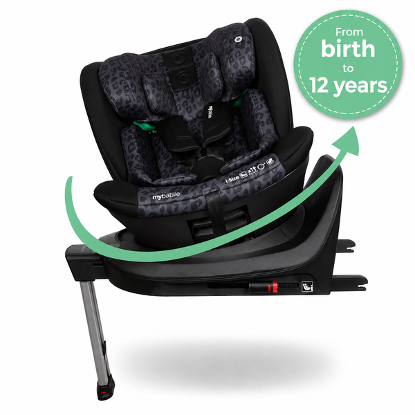 My Babiie MBCS400 Spin R129 Car Seat with Support Leg - Black Leopard