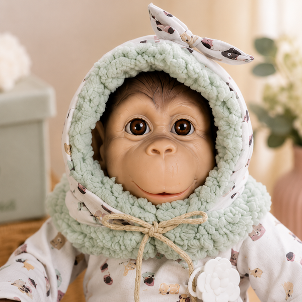 Sage Green Reborn Silicone Feel Monkey Doll – 36cm