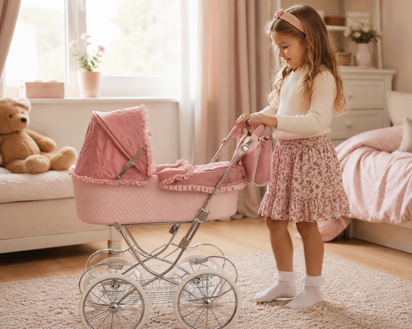 Roma Annie Classic Dolls Pram – Luxury Pink Dolls Pram for Ages 3 to 14