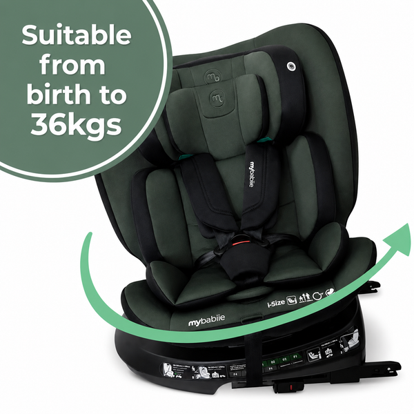 My Babiie MBCS200 Spin R129 Car Seat with Top Tether - Green