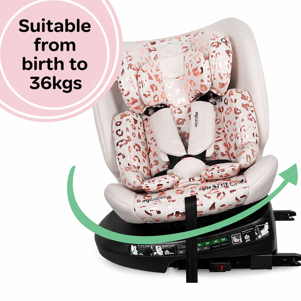 My Babiie MBCS200 Spin R129 Car Seat with Top Tether - Pink Leopard