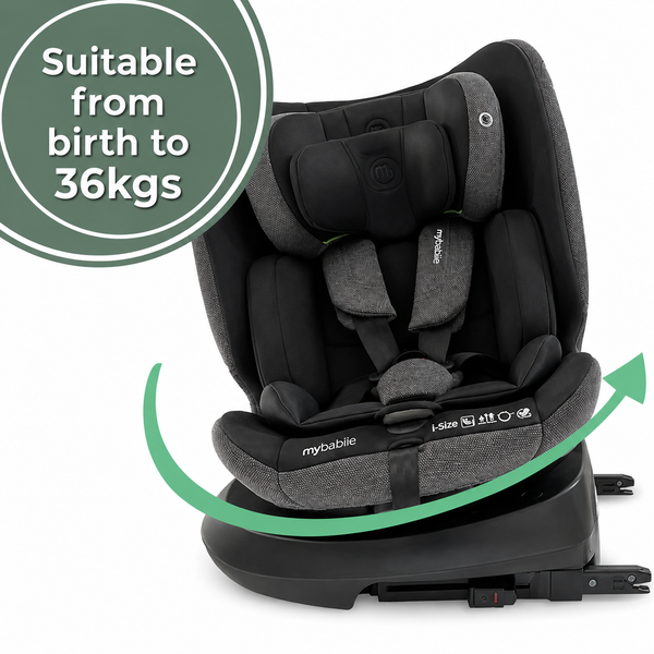 My Babiie MBCS200 Spin R129 Car Seat with Top Tether - Black