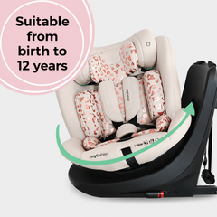 My Babiie MBCS300 Easy Spin Car Seat with Top Teather in Blush Leopard – Grows from Newborn to 12 Years