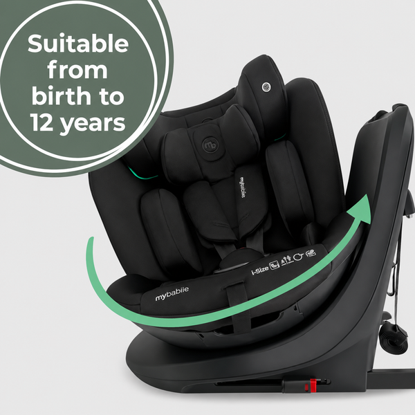My Babiie MBCS300 Easy Spin Car Seat with Top Teather in Black – Grows from Newborn to 12 Years