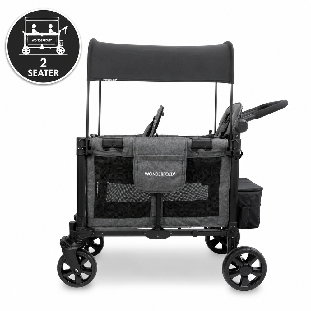 WonderFold W2 Elite Pro Double Stroller Wagon – Grey - 2 Seater