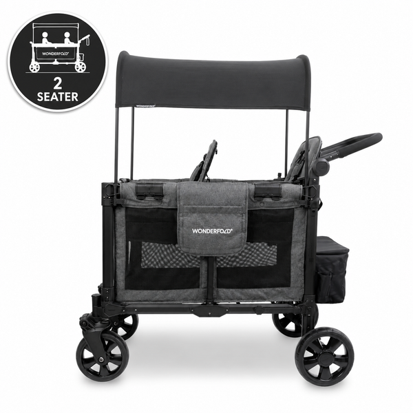 WonderFold W2 Elite Pro Double Stroller Wagon – Grey - 2 Seater