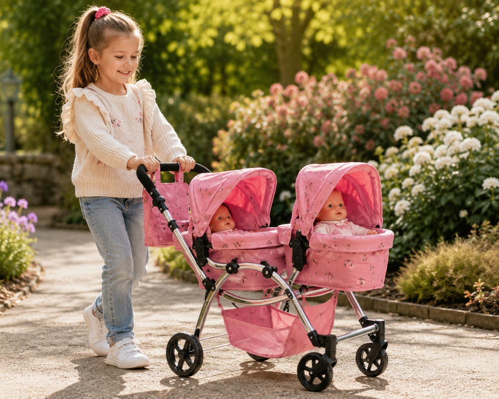 Roma Darcie Pink Twin Dolls Pram 3-14 Years - Amy Child's Collection of Dolls Prams