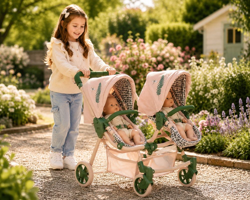 Roma RHS Twin Dolls Pram – Fern | Eco-Friendly 2-in-1 Twin Doll Pram