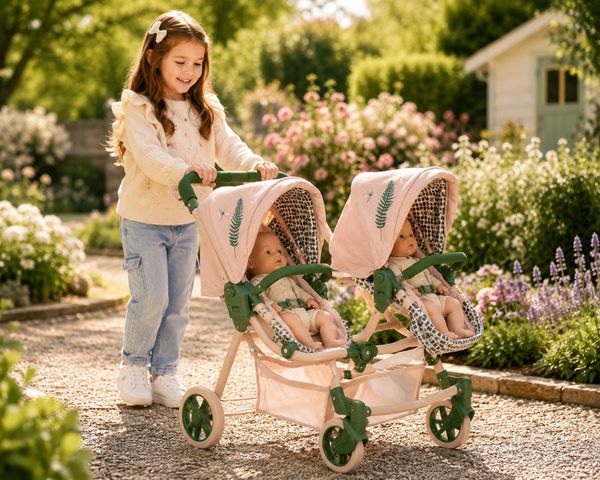 Roma RHS Twin Dolls Pram – Fern | Eco-Friendly 2-in-1 Twin Doll Pram