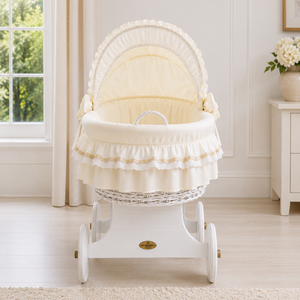 MJ Marks Luna White Wicker Crib with Cream Bedding
