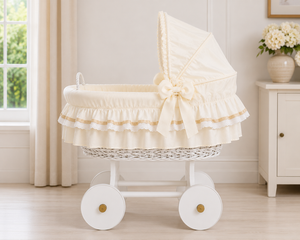MJ Marks Luna White Wicker Crib with Cream Bedding