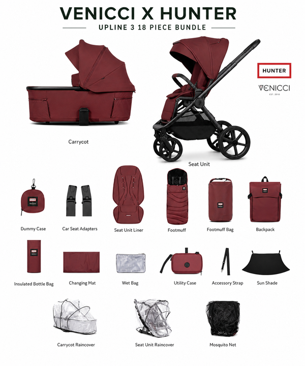 Venicci x Hunter Upline 3 Red 2-in-1 Pram & Pushchair