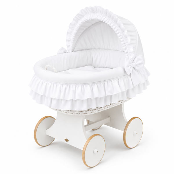 MJ Marks Luna White Wicker Crib with White Bedding