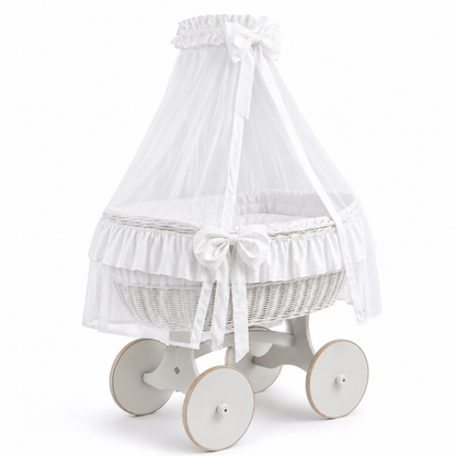 MJ Marks Ophelia White and White Wicker Crib with Drapes