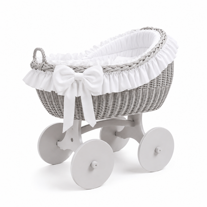 MJ Marks Bianca White and Grey Wicker Crib with Bedding