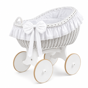 MJ Marks Bianca White and White Wicker Crib with Lace Bedding