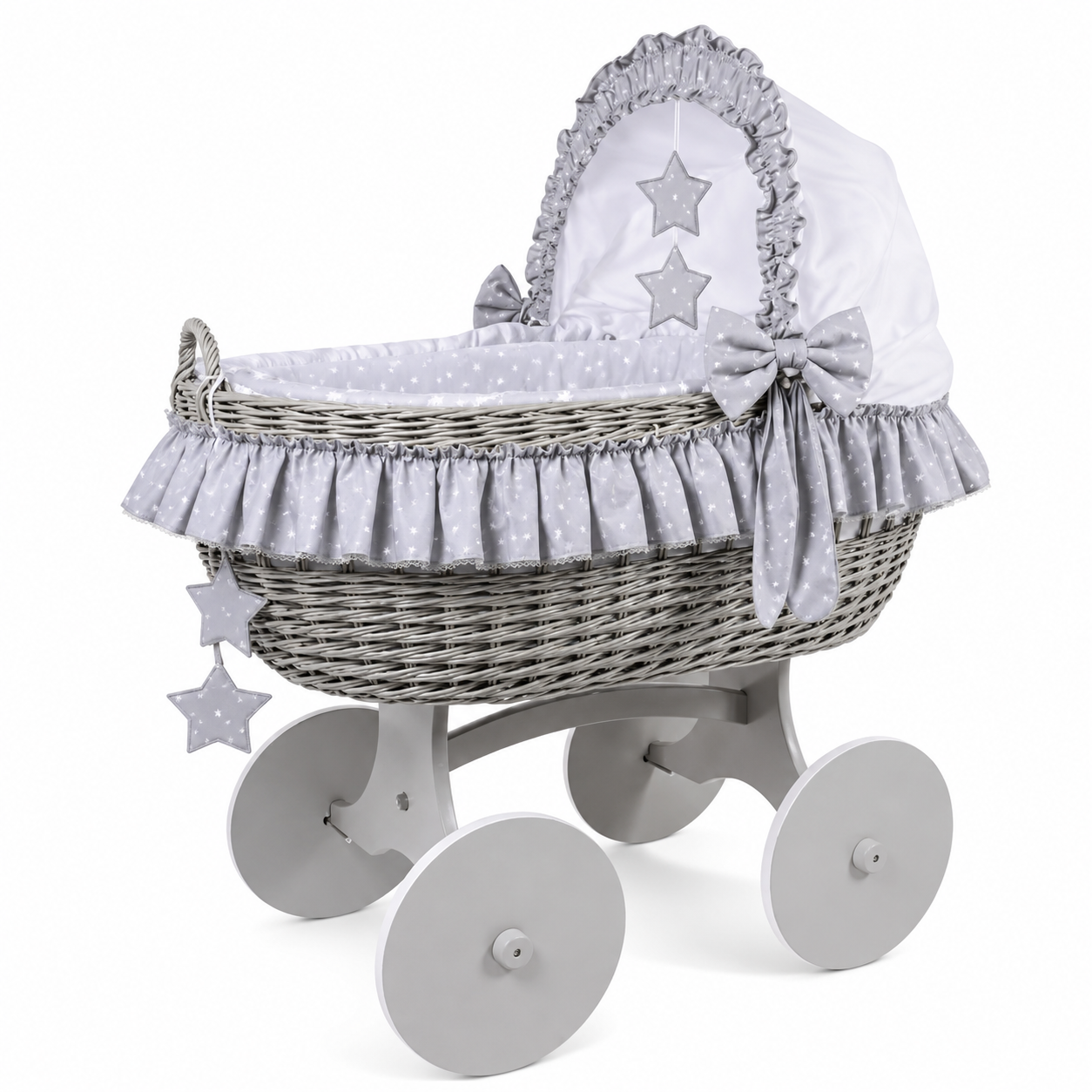 MJ Marks Cloud & Stars Grey Wicker Crib with Bedding
