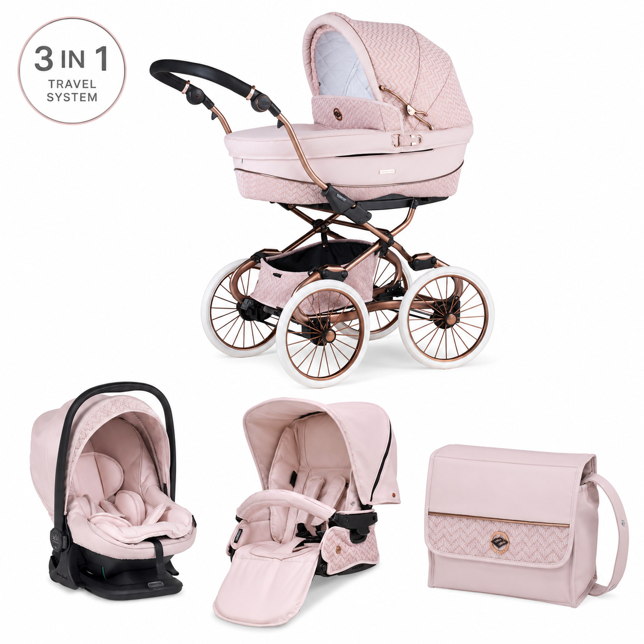 Bebecar Stylo Woven Pink 3 in 1 Travel System - New 2026 Prive Range