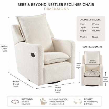 Bebe & Beyond Nestler Recliner Nursing Chair – Off White Bouclé