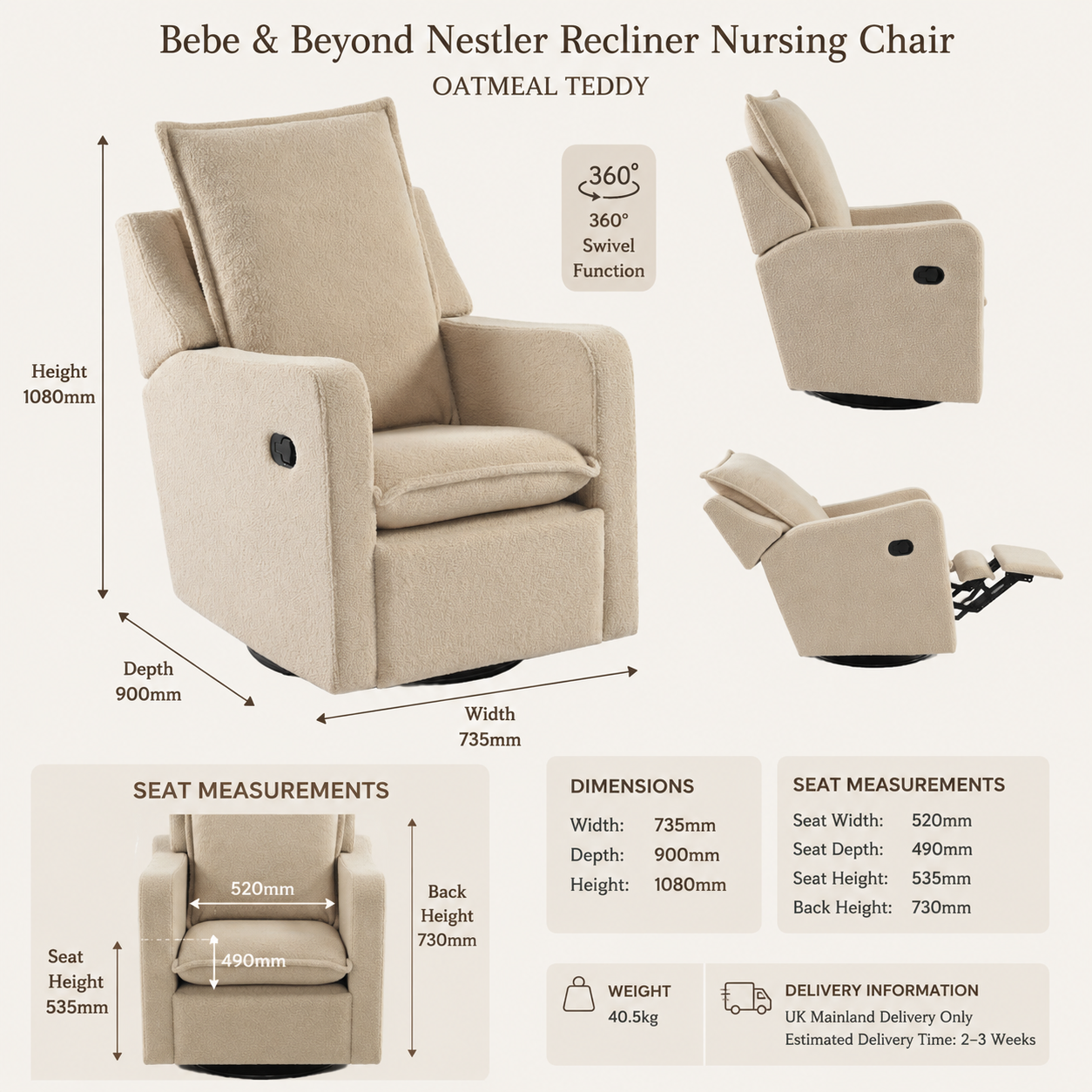 Bebe & Beyond Nestler Recliner Nursing Chair – Oatmeal Teddy