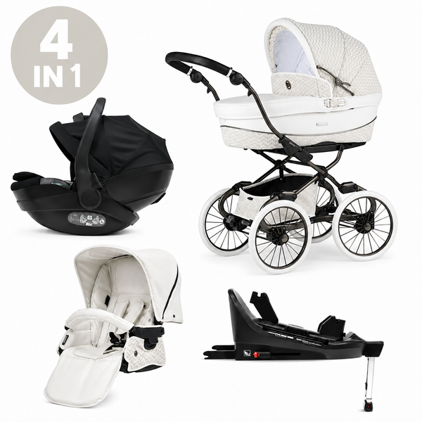 Bebecar Stylo Woven White 4 in 1 Travel System Aurea Car Seat  & 360 ISOFIX Base
