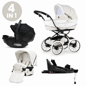 Bebecar Stylo Woven White 4 in 1 Travel System Aurea Car Seat  & 360 ISOFIX Base
