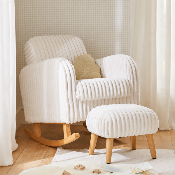 Cuddle Co Etta Faux Fur Nursing Chair Plus Footstool- Cream