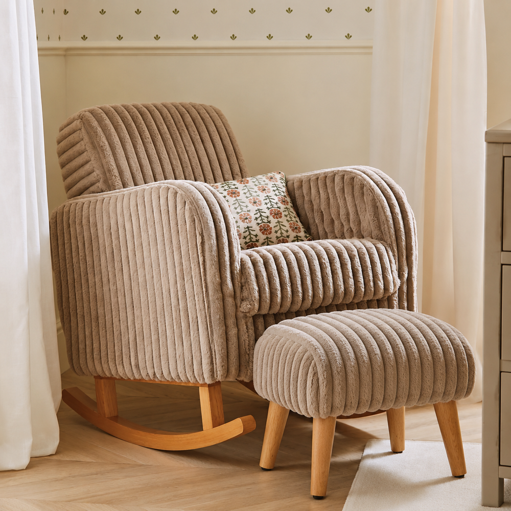 Cuddle Co Etta Faux Fur Nursing Chair Plus Footstool - Mink