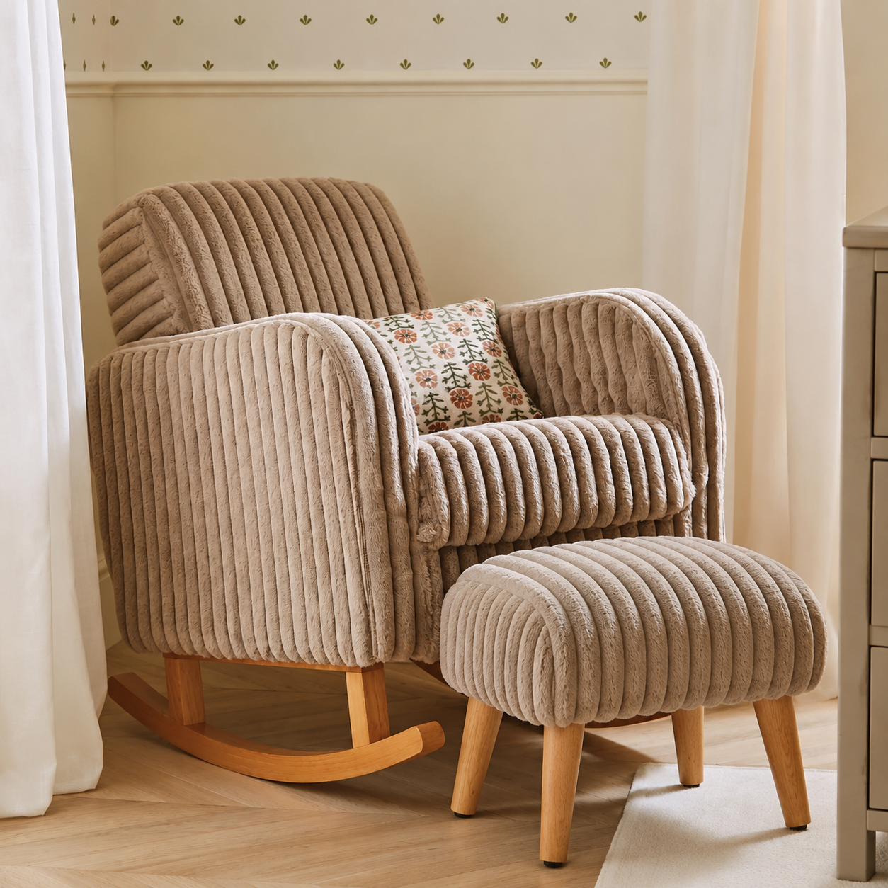 Cuddle Co Etta Faux Fur Nursing Chair Plus Footstool - Mink
