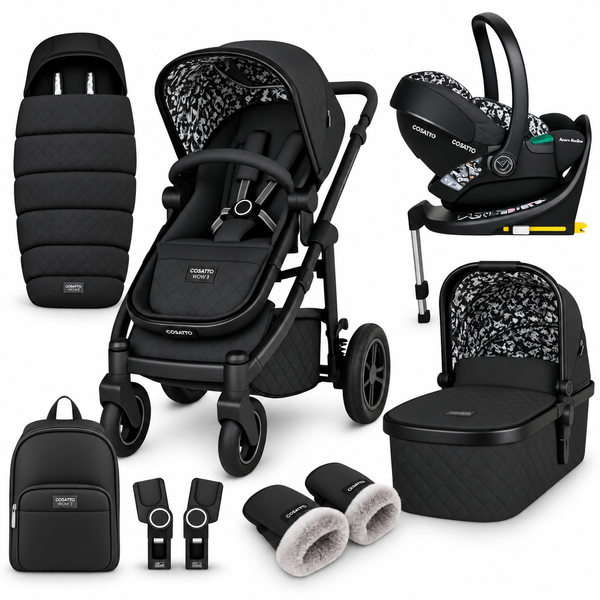 Cosatto Wow 3 Rotate & Recline Cozy Bundle – Silhouette Black