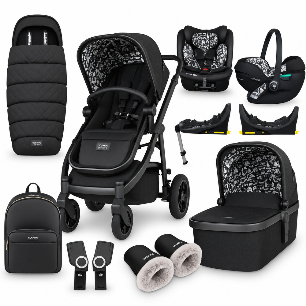 Cosatto Wow 3 All Stage Family Rotate & Recline 2 Base Bundle – Silhouette Black