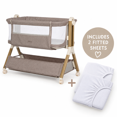 OBaby Cloud Bedside Crib Bundle Including Fitted Sheets – Nutmeg
