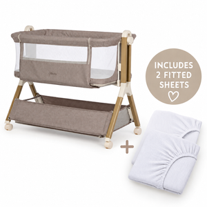 OBaby Cloud Bedside Crib Bundle Including Fitted Sheets – Nutmeg