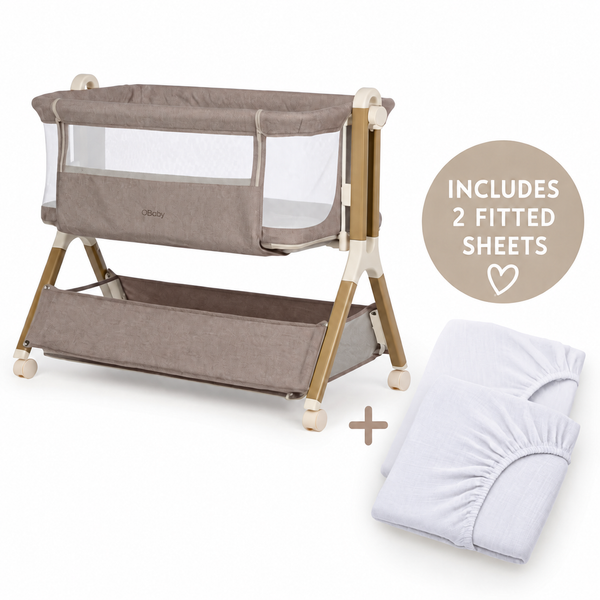 OBaby Cloud Bedside Crib Bundle Including Fitted Sheets – Nutmeg