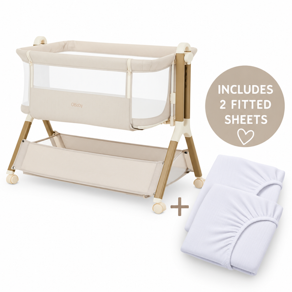 OBaby Cloud Bedside Crib Bundle Including Fitted Sheets – Oatmeal
