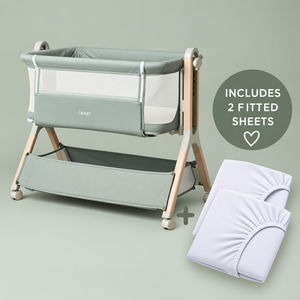 OBaby Cloud Bedside Crib Bundle Including Fitted Sheets – Sage